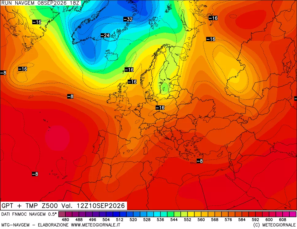 mappa Geopotenziali e Temperatura a 500 hPa