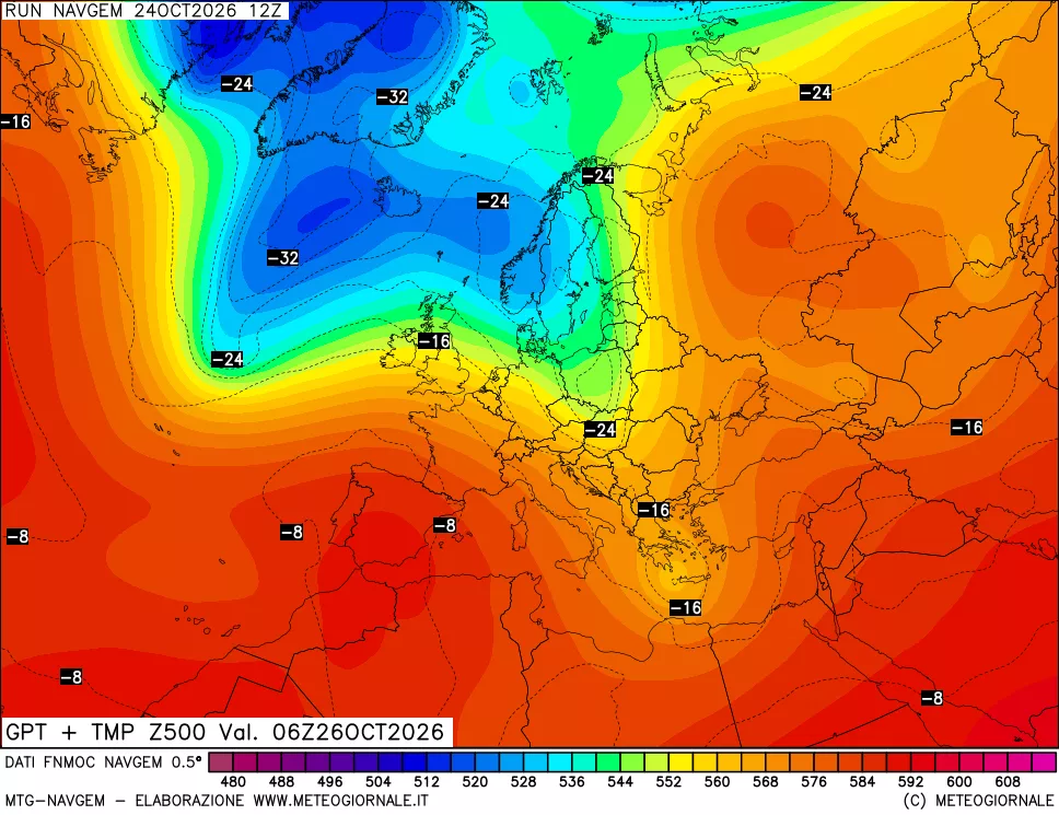 mappa Geopotenziali e Temperatura a 500 hPa