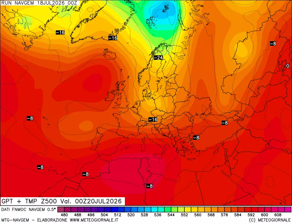 mappa Geopotenziali e Temperatura a 500 hPa
