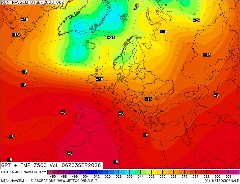 mappa Geopotenziali e Temperatura a 500 hPa