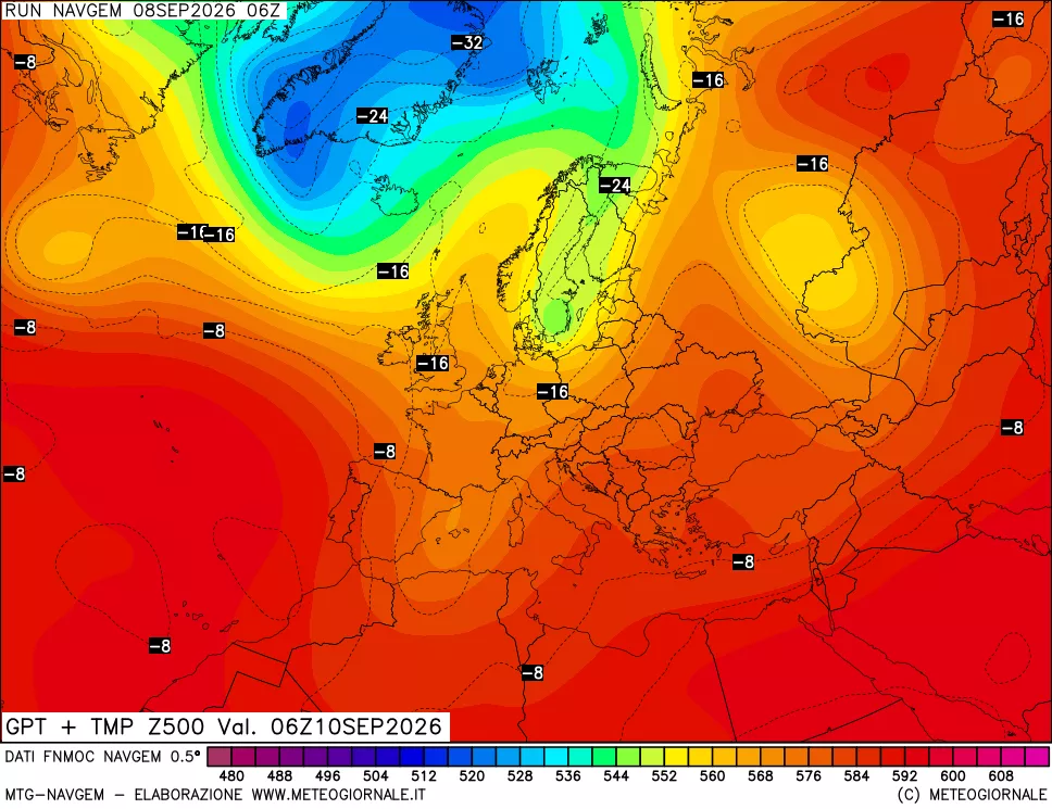 mappa Geopotenziali e Temperatura a 500 hPa