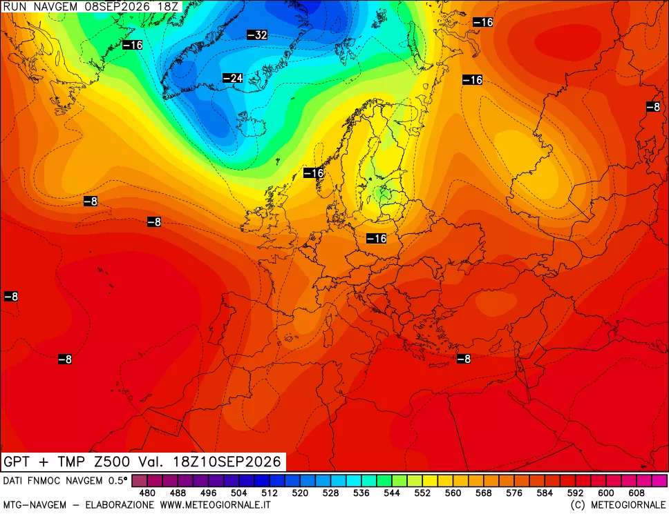 mappa Geopotenziali e Temperatura a 500 hPa