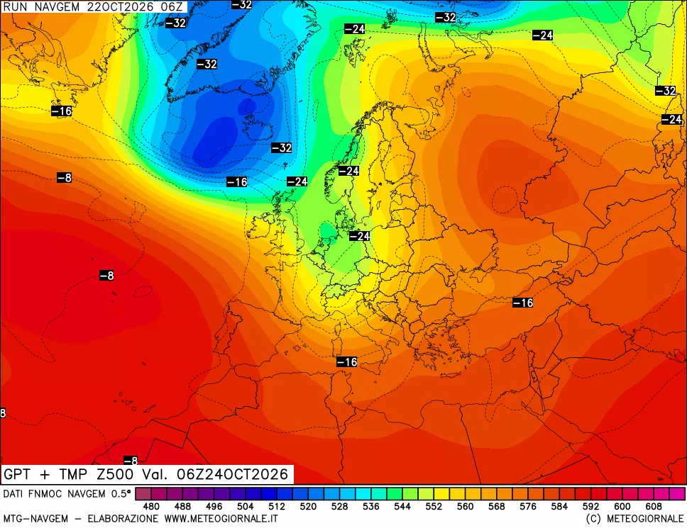 mappa Geopotenziali e Temperatura a 500 hPa