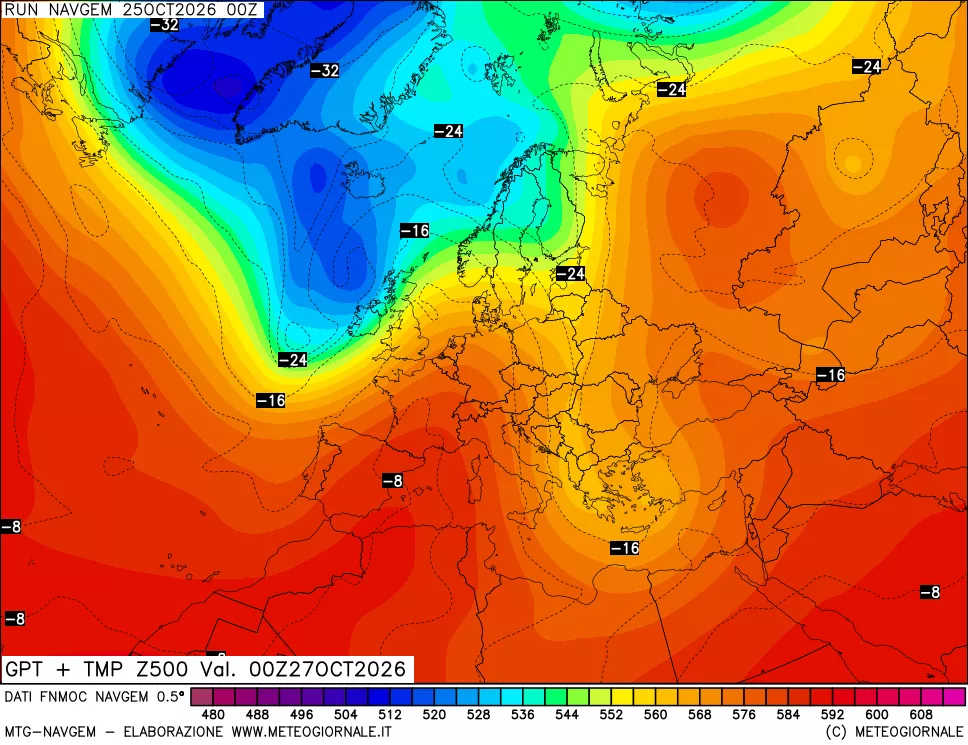 mappa Geopotenziali e Temperatura a 500 hPa