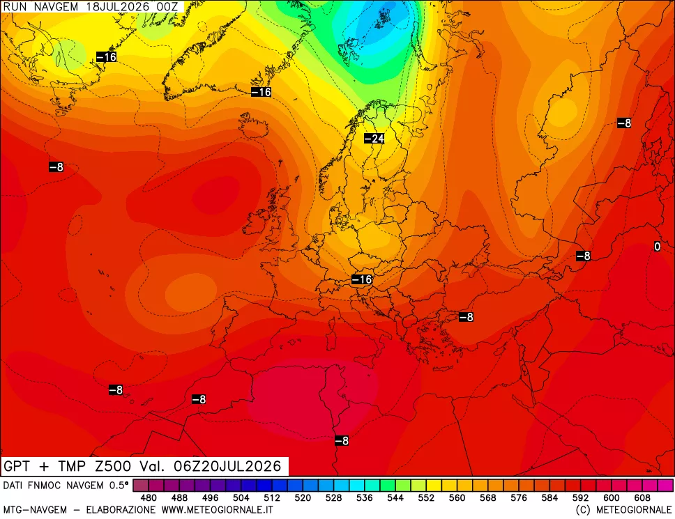 mappa Geopotenziali e Temperatura a 500 hPa