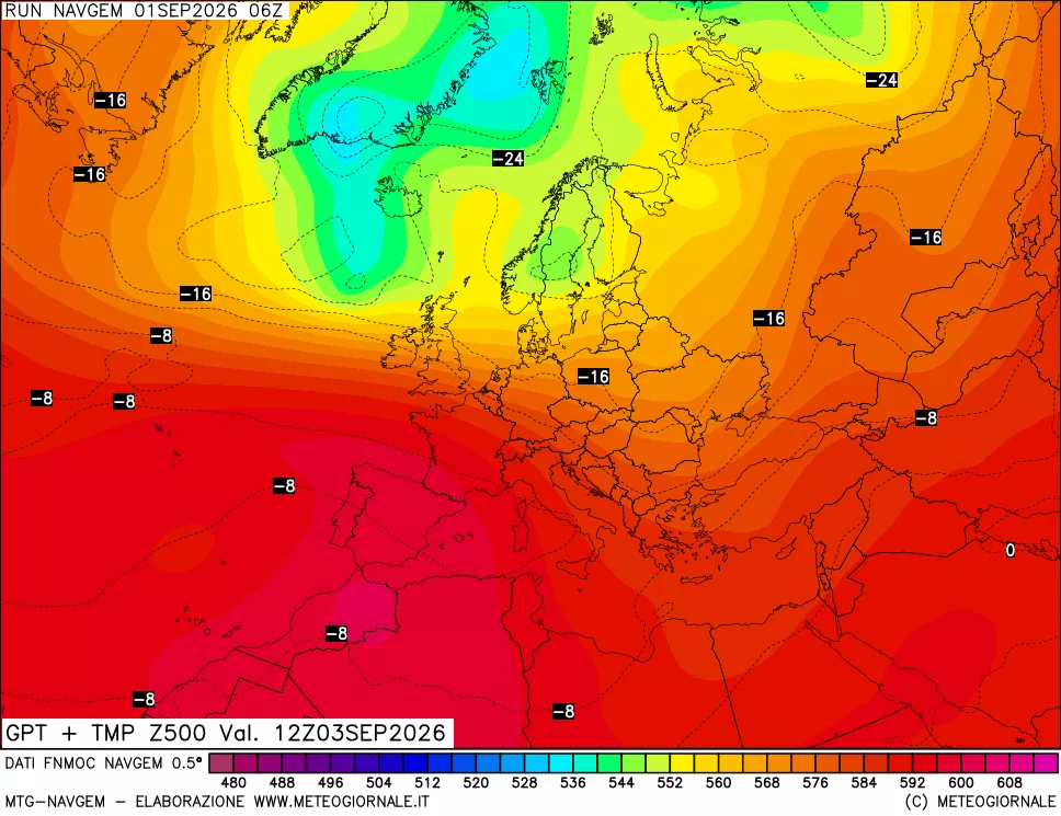 mappa Geopotenziali e Temperatura a 500 hPa