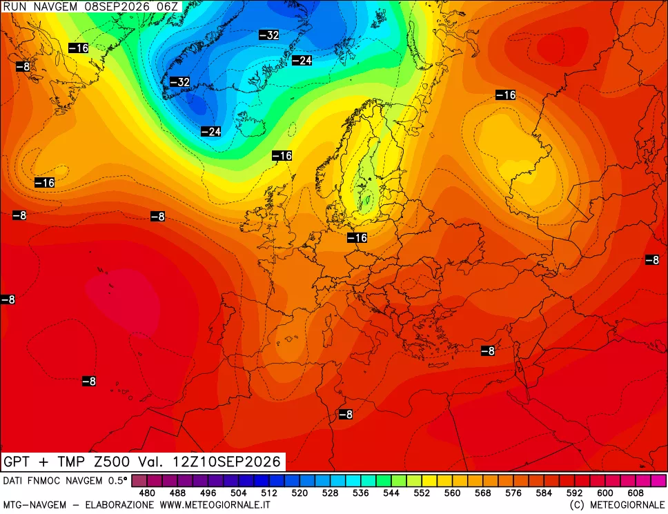 mappa Geopotenziali e Temperatura a 500 hPa