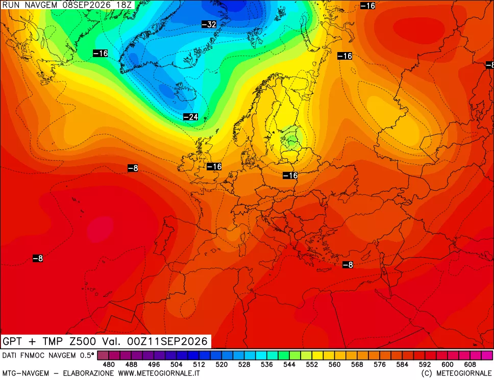 mappa Geopotenziali e Temperatura a 500 hPa