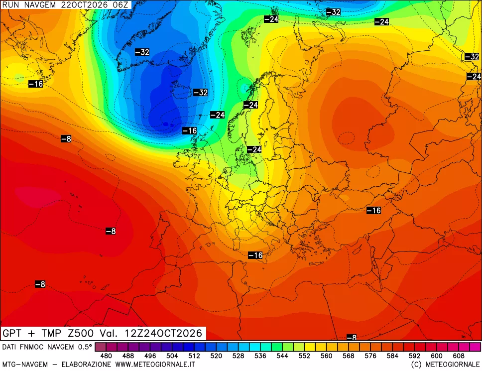mappa Geopotenziali e Temperatura a 500 hPa