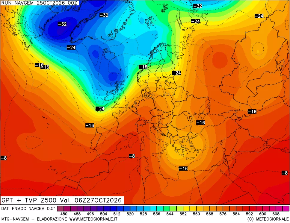 mappa Geopotenziali e Temperatura a 500 hPa