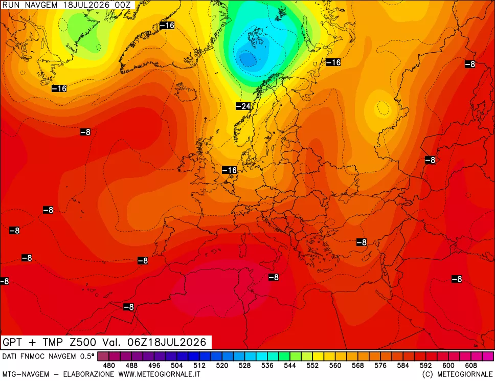 mappa Geopotenziali e Temperatura a 500 hPa