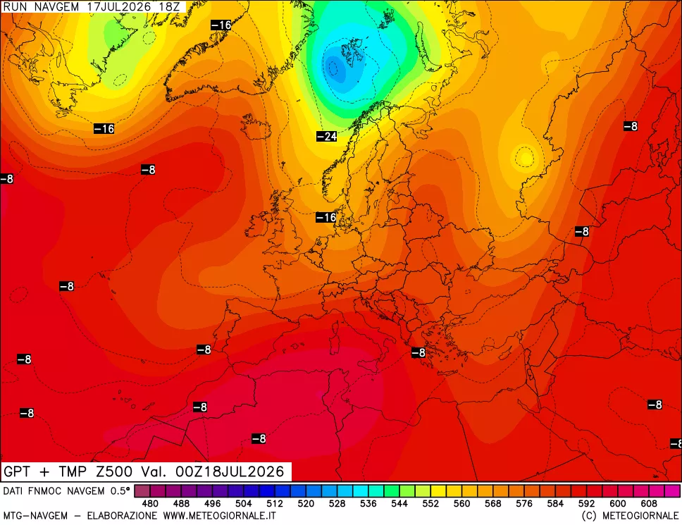 mappa Geopotenziali e Temperatura a 500 hPa