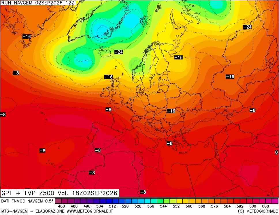 mappa Geopotenziali e Temperatura a 500 hPa