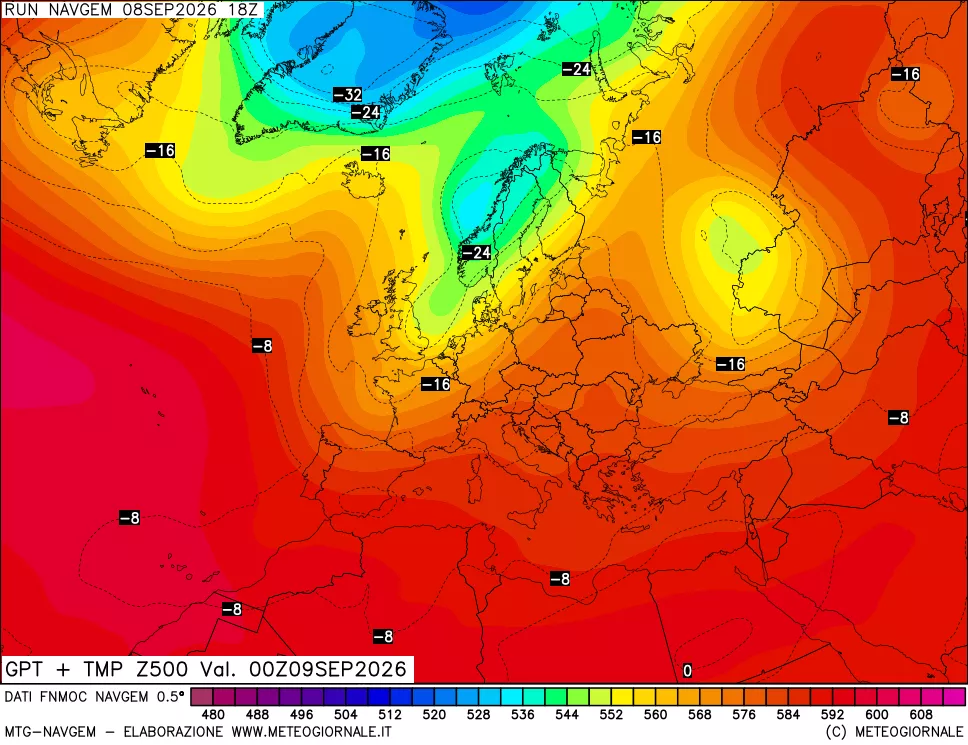 mappa Geopotenziali e Temperatura a 500 hPa