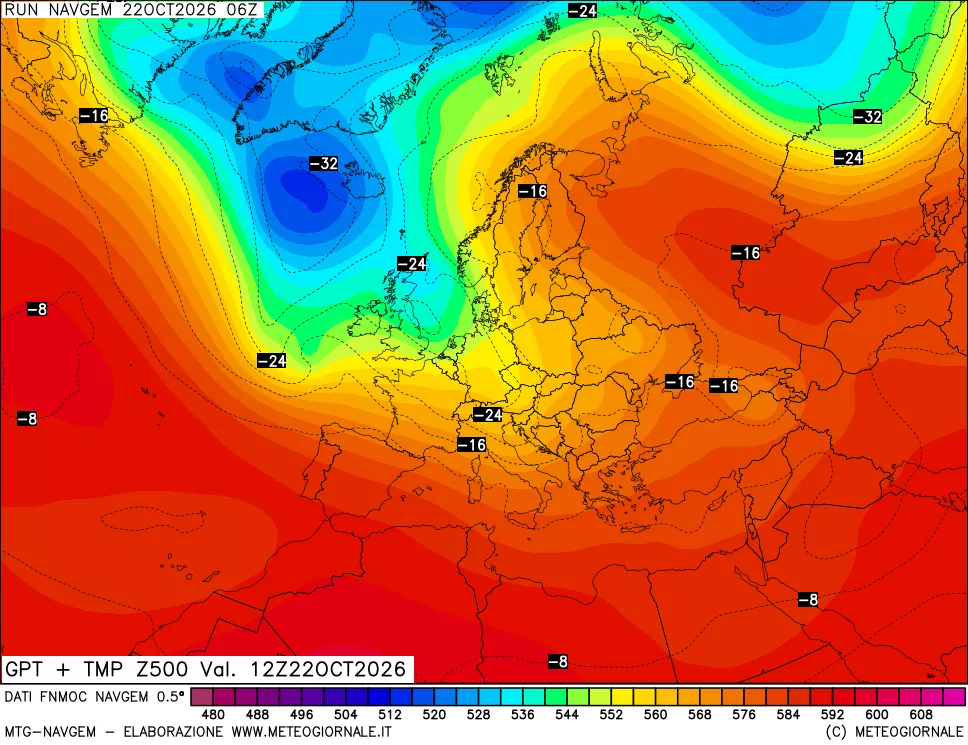 mappa Geopotenziali e Temperatura a 500 hPa
