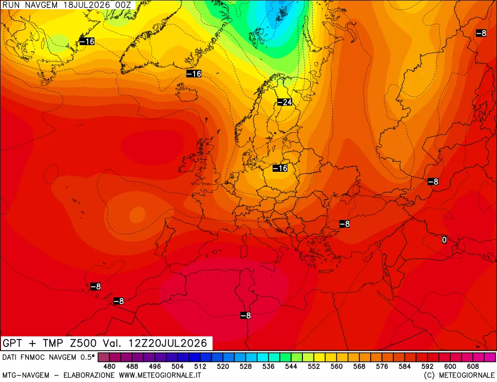 mappa Geopotenziali e Temperatura a 500 hPa