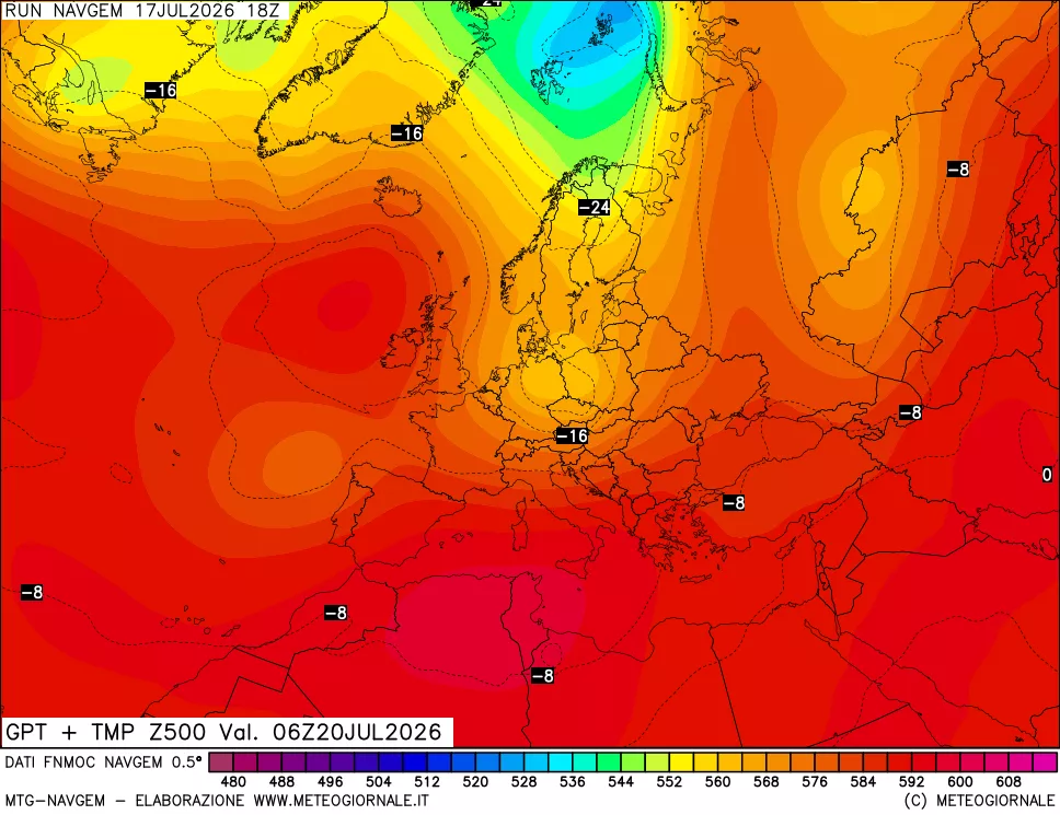 mappa Geopotenziali e Temperatura a 500 hPa