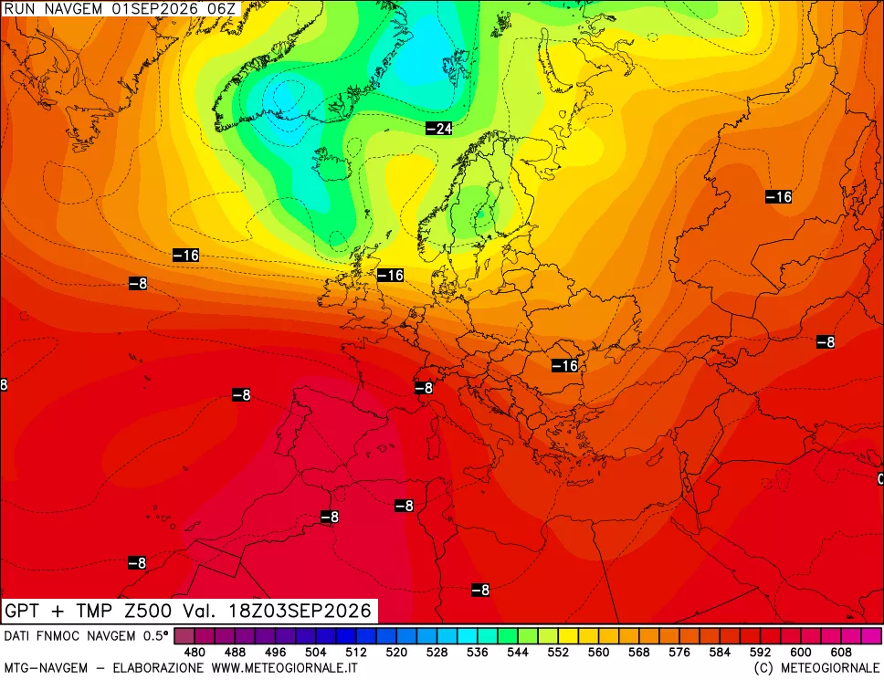 mappa Geopotenziali e Temperatura a 500 hPa