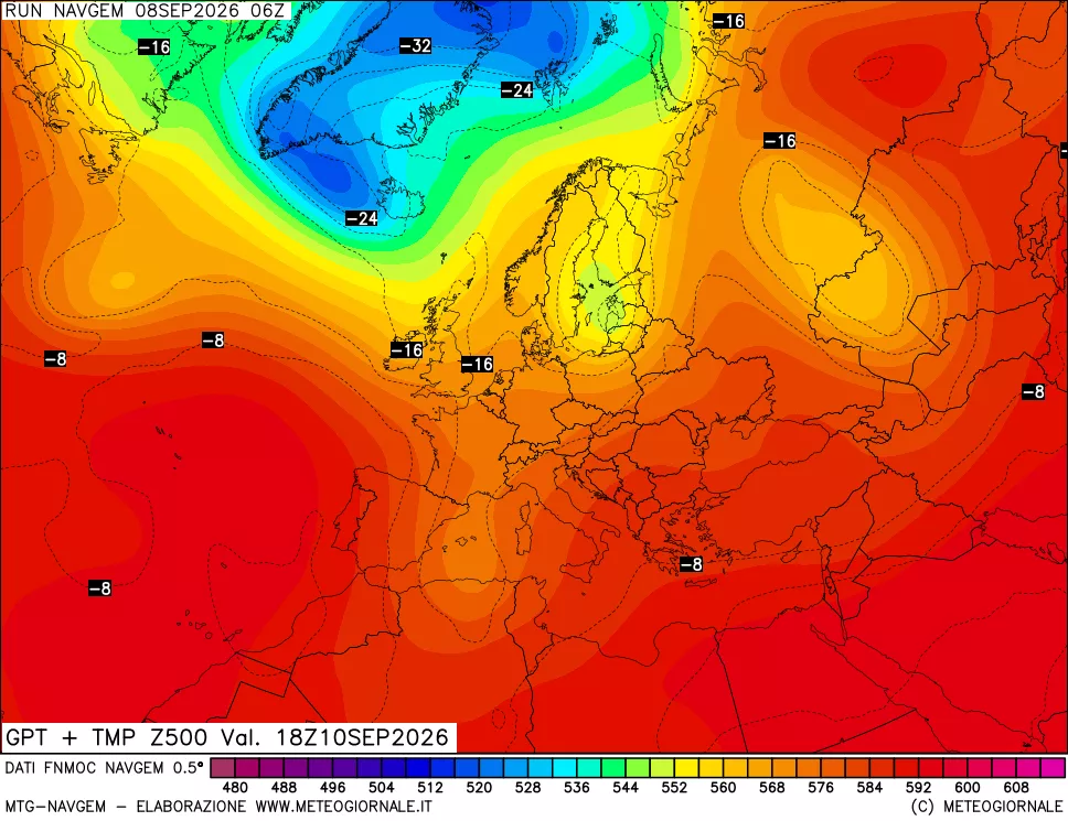 mappa Geopotenziali e Temperatura a 500 hPa