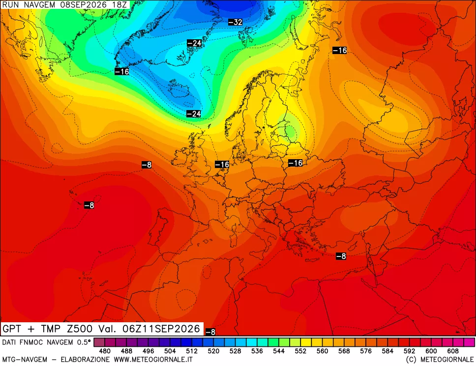 mappa Geopotenziali e Temperatura a 500 hPa