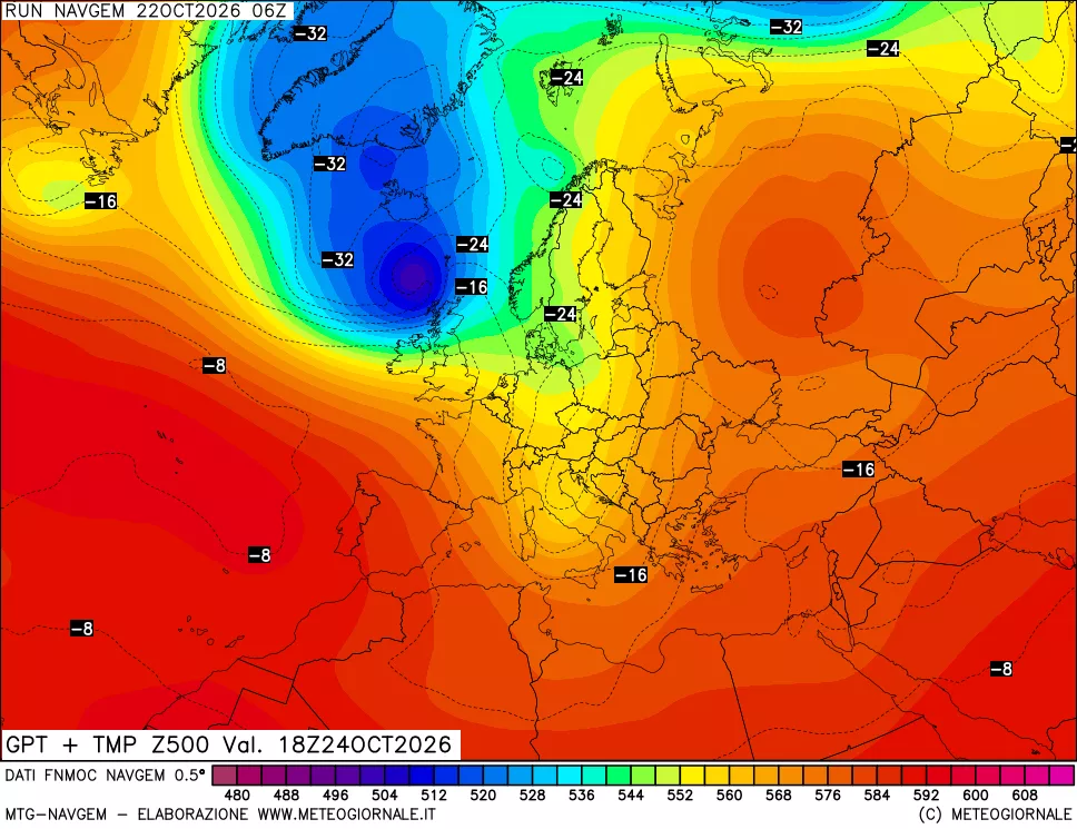 mappa Geopotenziali e Temperatura a 500 hPa