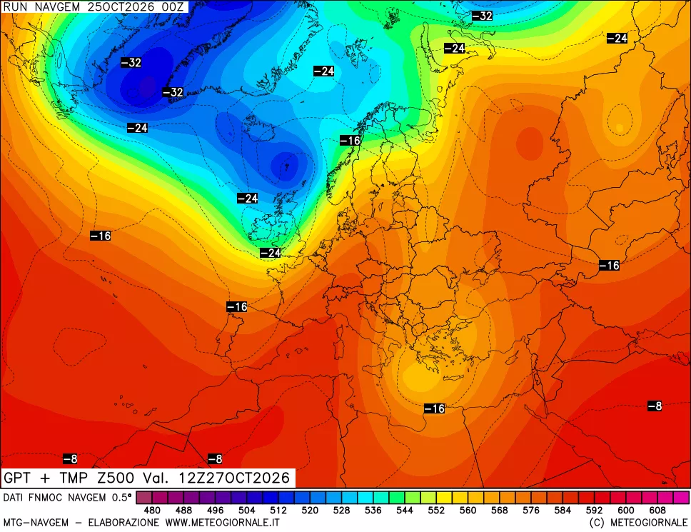 mappa Geopotenziali e Temperatura a 500 hPa