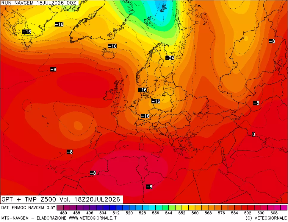 mappa Geopotenziali e Temperatura a 500 hPa