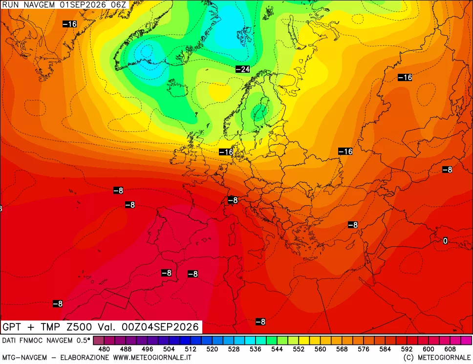 mappa Geopotenziali e Temperatura a 500 hPa
