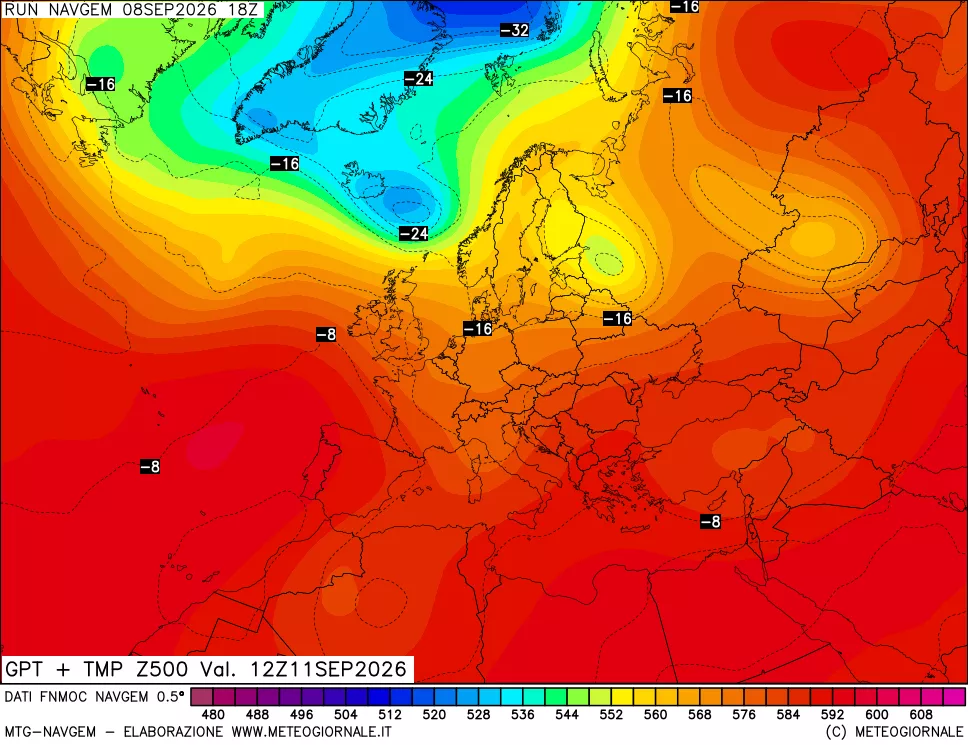mappa Geopotenziali e Temperatura a 500 hPa