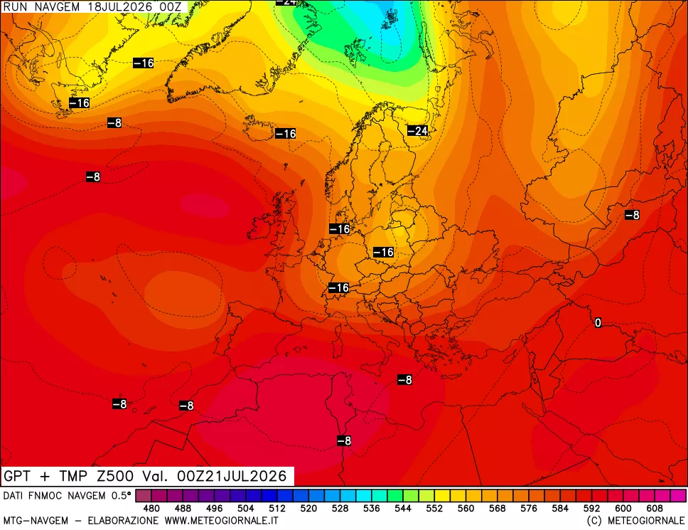 mappa Geopotenziali e Temperatura a 500 hPa