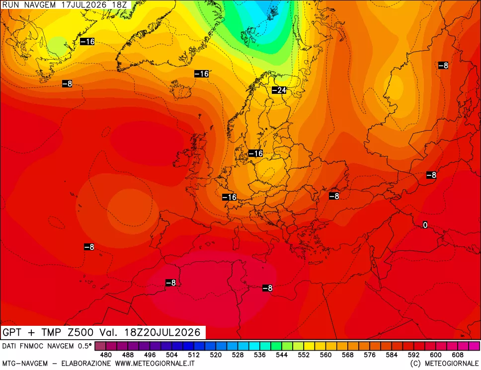 mappa Geopotenziali e Temperatura a 500 hPa