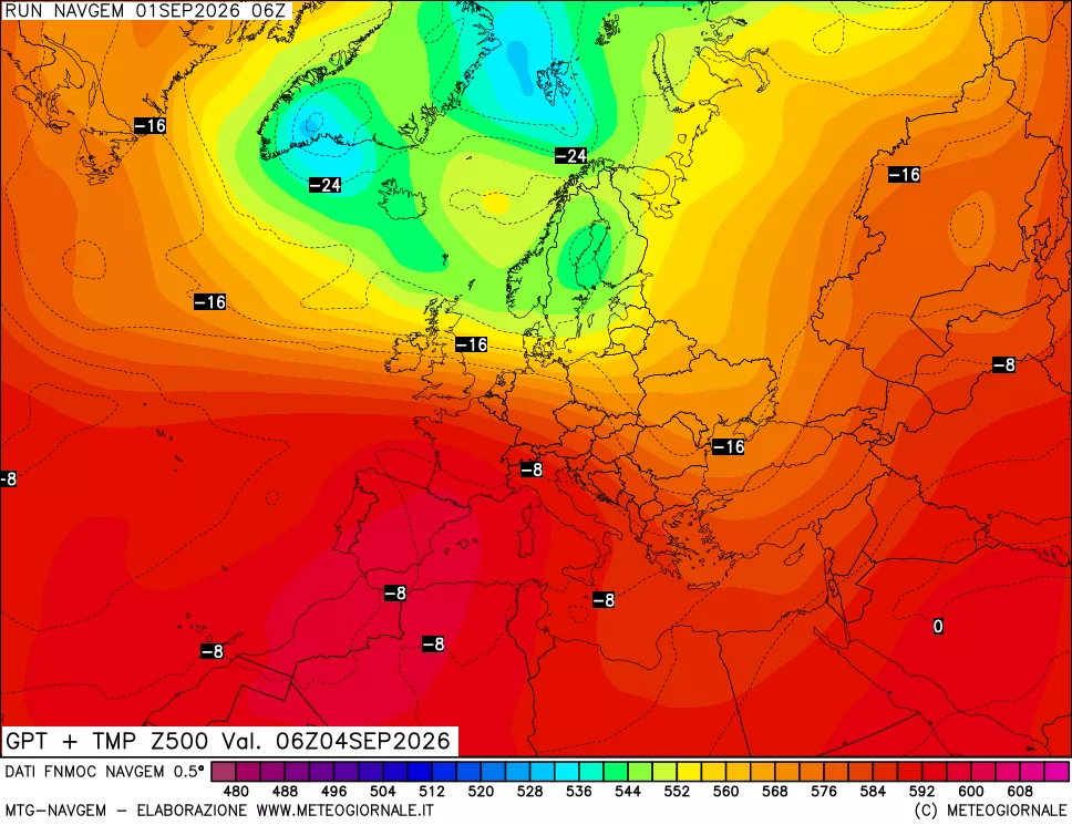 mappa Geopotenziali e Temperatura a 500 hPa