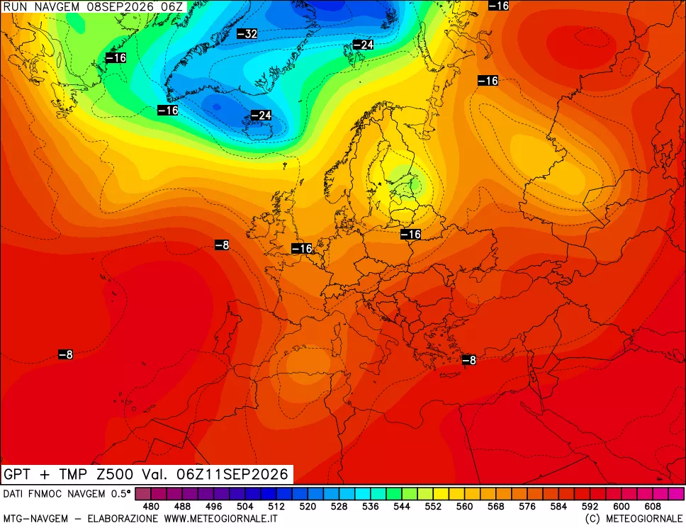 mappa Geopotenziali e Temperatura a 500 hPa