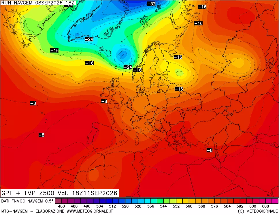 mappa Geopotenziali e Temperatura a 500 hPa