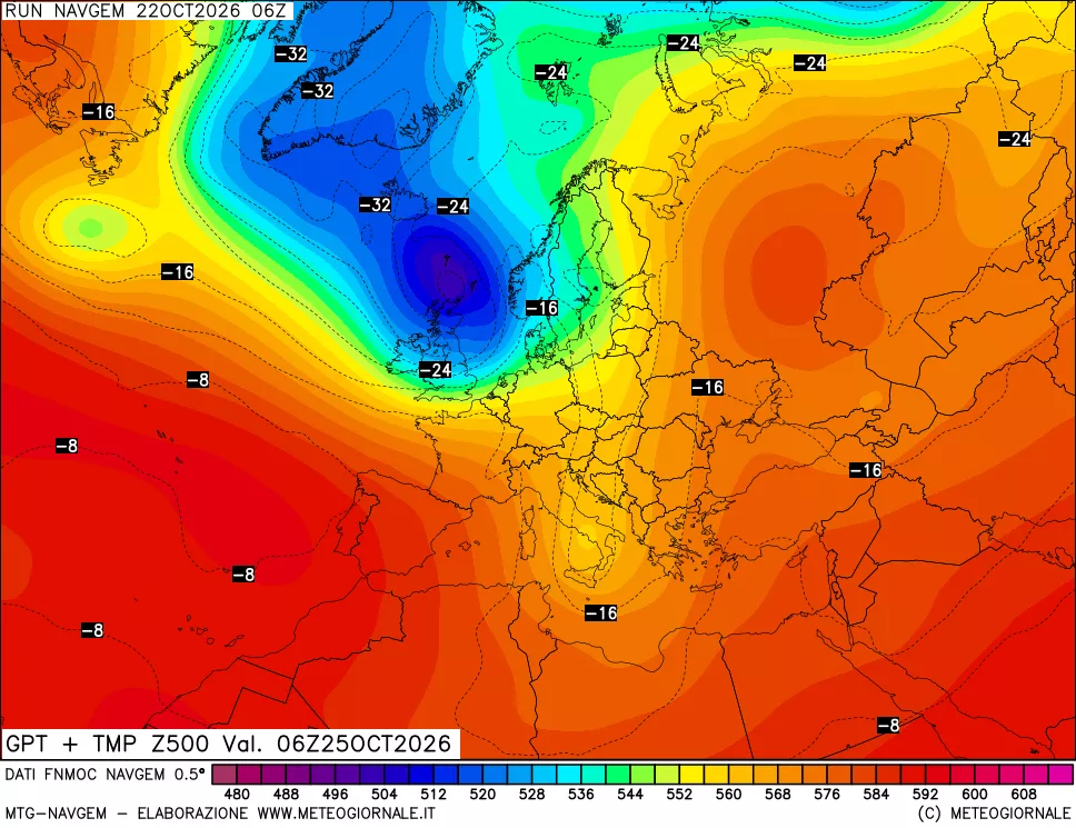 mappa Geopotenziali e Temperatura a 500 hPa