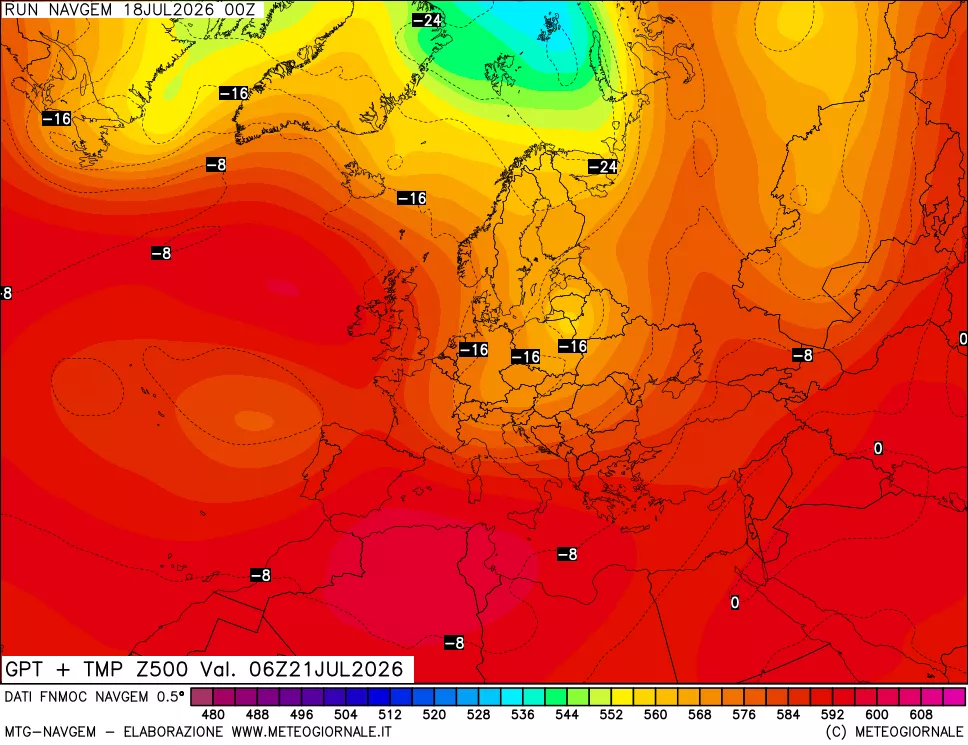 mappa Geopotenziali e Temperatura a 500 hPa