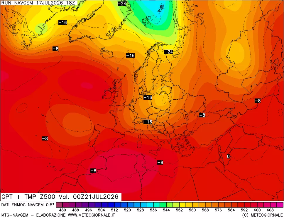 mappa Geopotenziali e Temperatura a 500 hPa