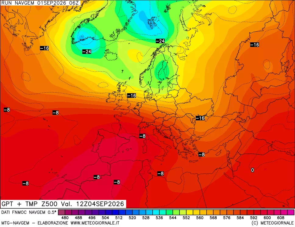 mappa Geopotenziali e Temperatura a 500 hPa