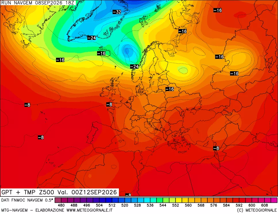 mappa Geopotenziali e Temperatura a 500 hPa