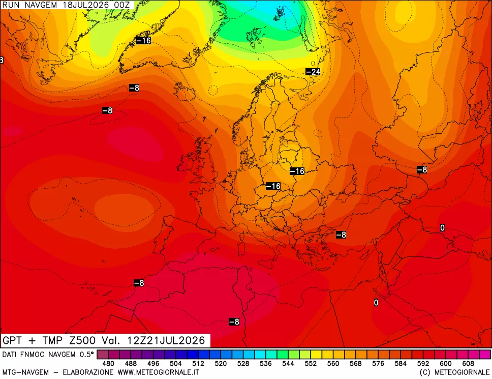 mappa Geopotenziali e Temperatura a 500 hPa