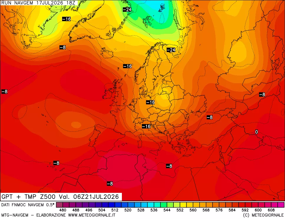 mappa Geopotenziali e Temperatura a 500 hPa
