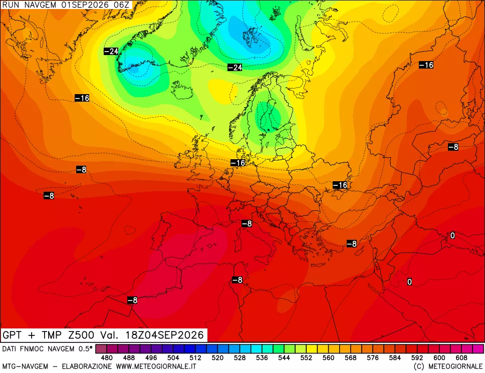 mappa Geopotenziali e Temperatura a 500 hPa