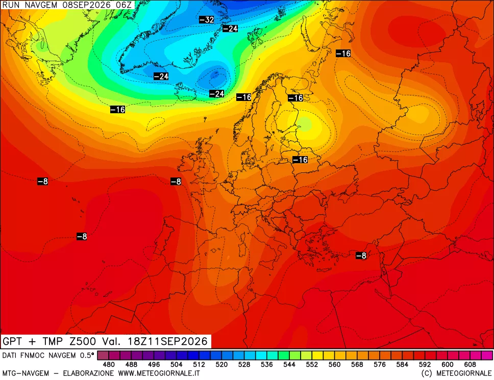 mappa Geopotenziali e Temperatura a 500 hPa