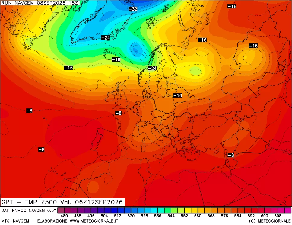 mappa Geopotenziali e Temperatura a 500 hPa