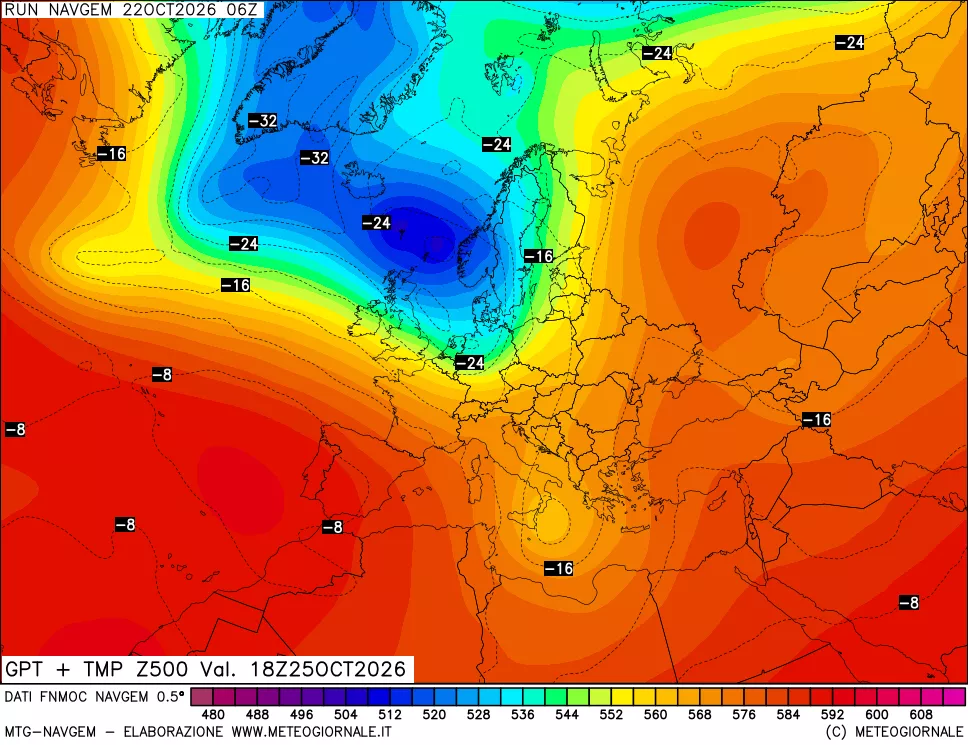 mappa Geopotenziali e Temperatura a 500 hPa