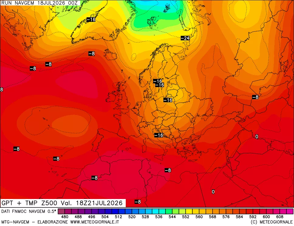 mappa Geopotenziali e Temperatura a 500 hPa