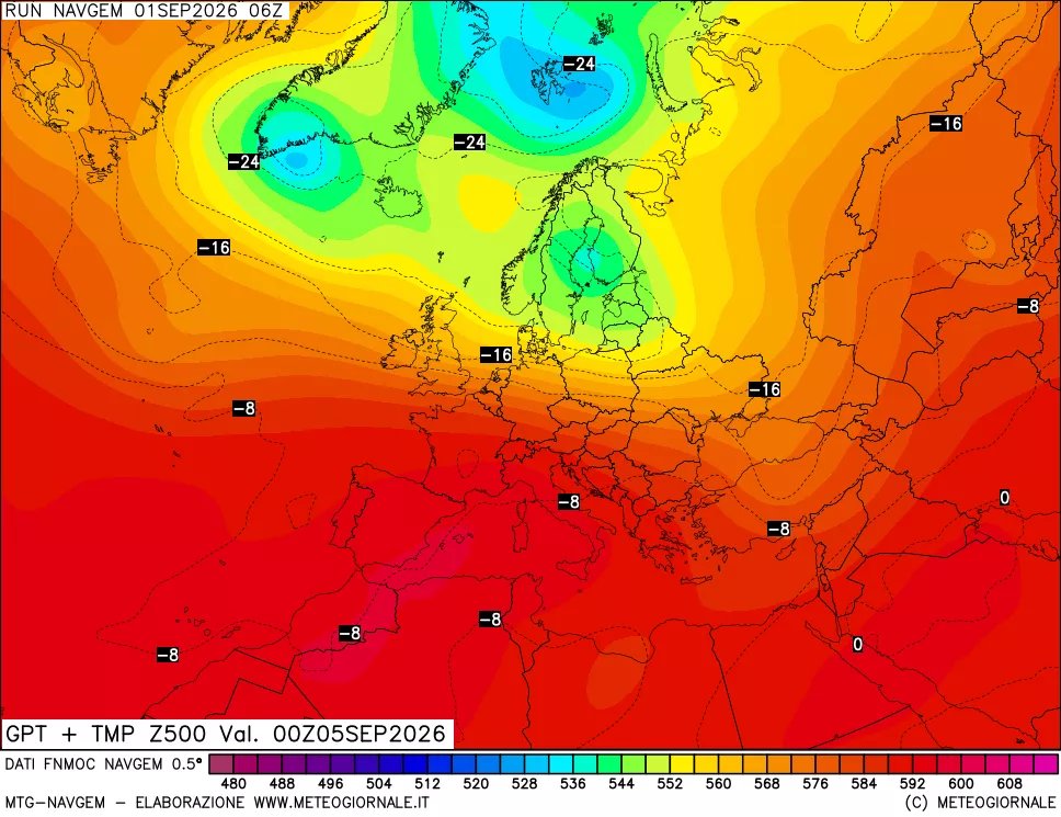 mappa Geopotenziali e Temperatura a 500 hPa