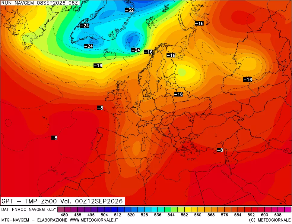 mappa Geopotenziali e Temperatura a 500 hPa