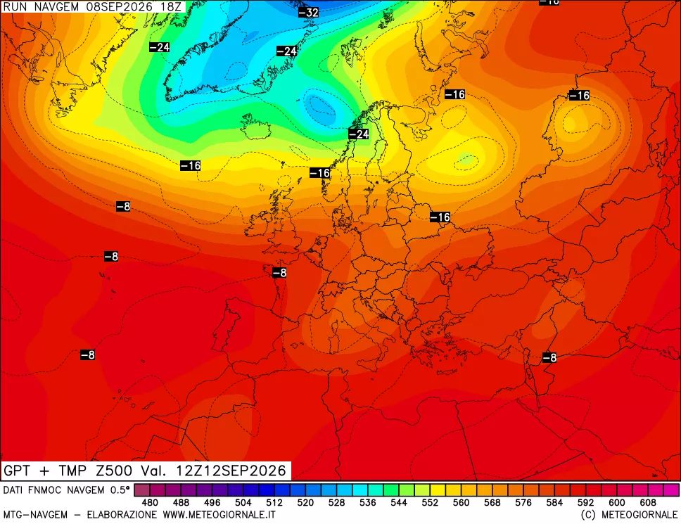 mappa Geopotenziali e Temperatura a 500 hPa