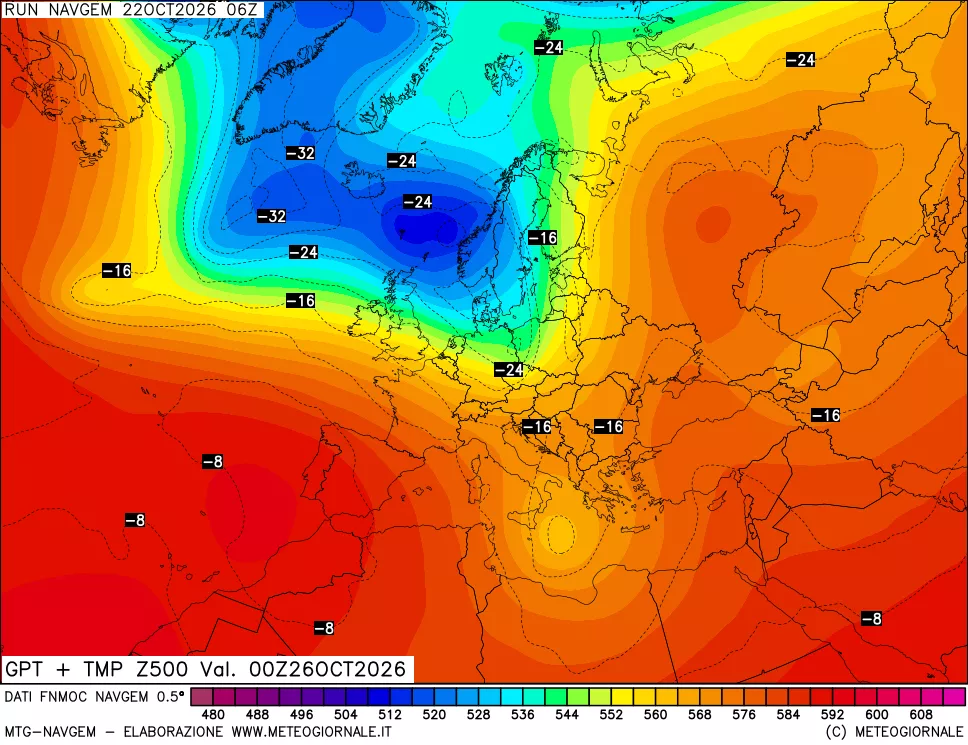 mappa Geopotenziali e Temperatura a 500 hPa